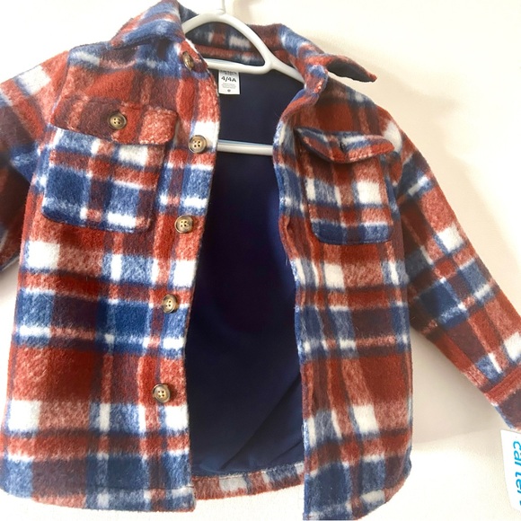 Carter's Kid Plaid Fleece-Lined Shacket Red / Navy Size 4 NWT Jacket Coat - Picture 5 of 7